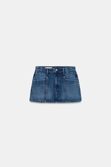 FALDA PANTALÓN DENIM TRF - Marino de Zara