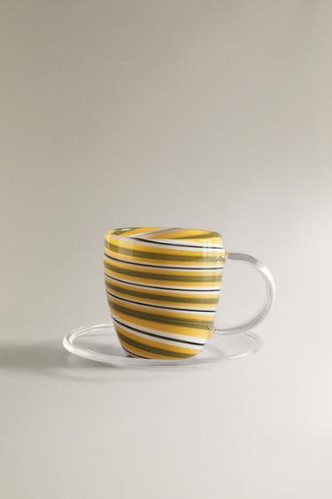 SPIRAL BOROSILICATE MUG AND SAUCER - Green by Zara - Image 0