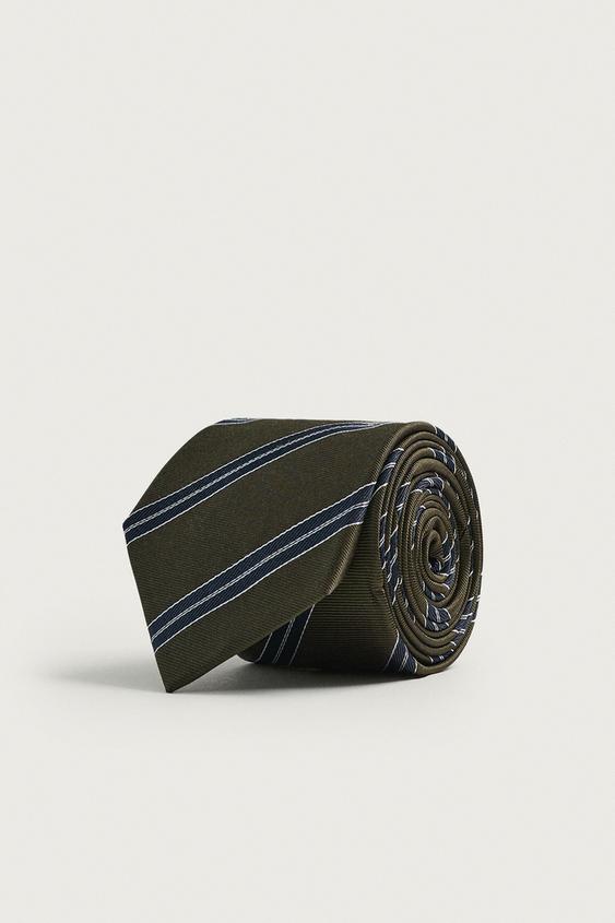 CORBATA 100% SEDA RAYAS - Khaki de Zara - Imagen 0
