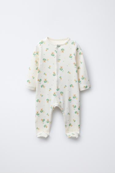 BEAR PRINT CONVERTIBLE FOOT SLEEPSUIT - Ecru by Zara