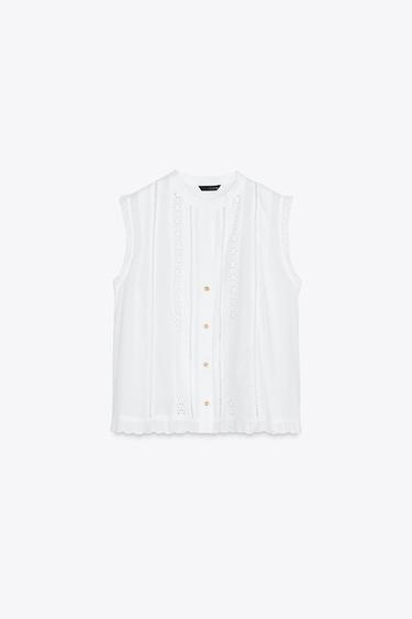РОМАНТИЧНИЙ ТОП З МЕРЕЖКОЮ - Білий Zara