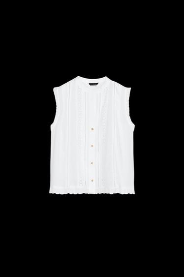 Zara ROMANTIC LACE INSERT TOP - White - Image 0