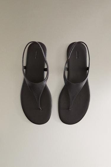 SANDALES PLATES CUIR - Marron de Zara - Image 2