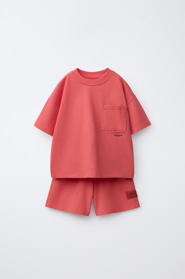PLAIN JOGGING T-SHIRT AND BERMUDA SHORTS SET - Coral red by Zara - Image 0