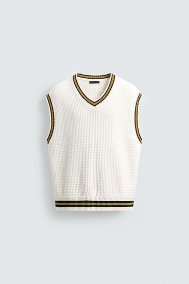 CONTRAST STRIPE KNIT WAISTCOAT - White by Zara
