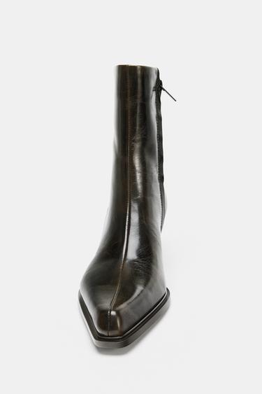 BOTTINES KITTEN HEEL EN CUIR - Marron de Zara - Image 3