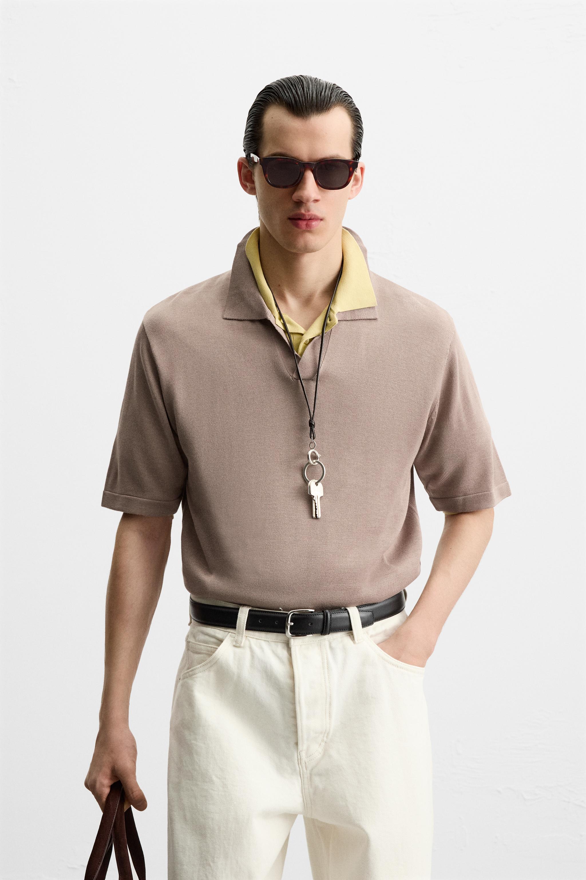 VISCOSE KNIT POLO SHIRT - Brown / Taupe | ZARA United States VISCOSE KNIT POLO SHIRT - Brown / Taupe | ZARA United States