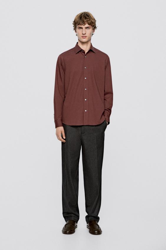Zara Regular fit cotton blend shirt - LIMITED EDITION - Dark maroon - Image 0