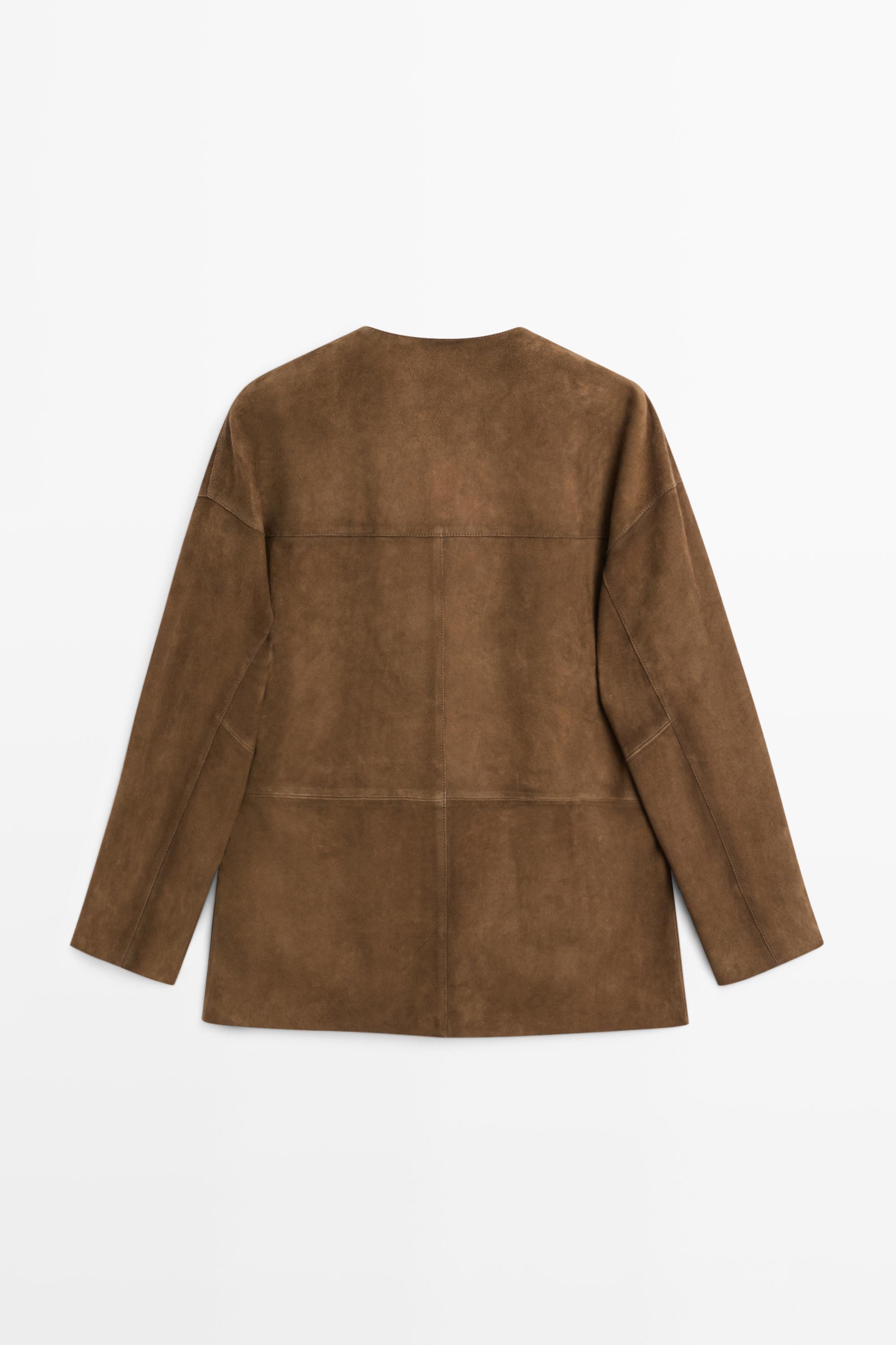 Suede leather stand collar jacket
