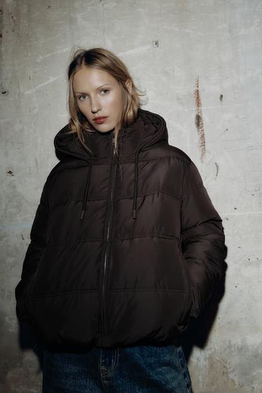 Zara WATER REPELLENT WINDPROOF SHORT PUFFER ANORAK - Brown