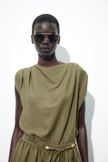 BLUSA MANGA SISA - Khaki oscuro de Zara