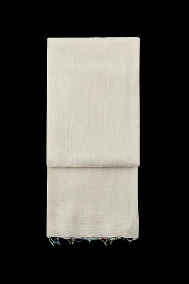 Zara PLAIN BEADED SCARF - Ecru - Image 0
