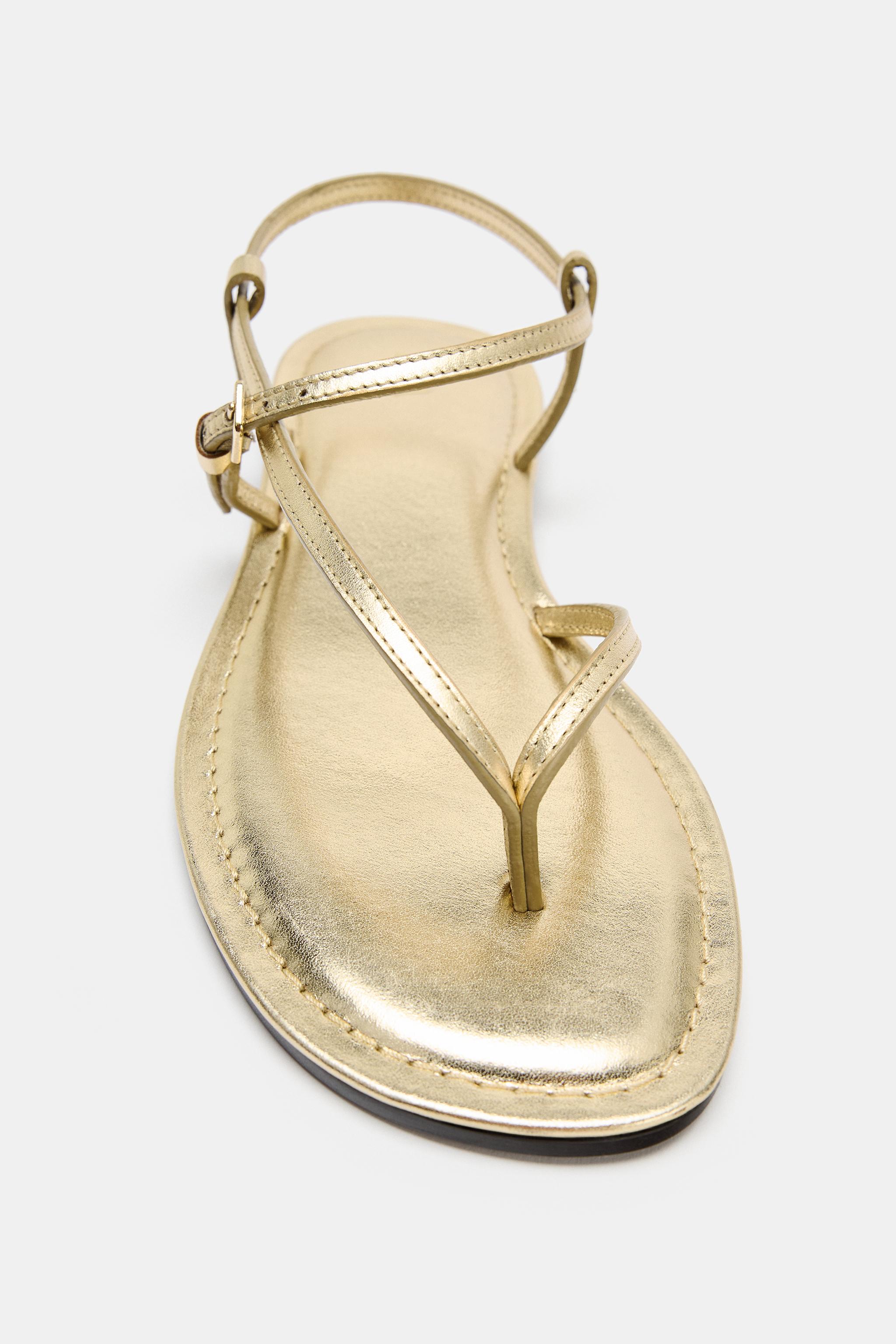 Женские сандалии Zara METALLIC EFFECT LEATHER SANDALS — фото 4