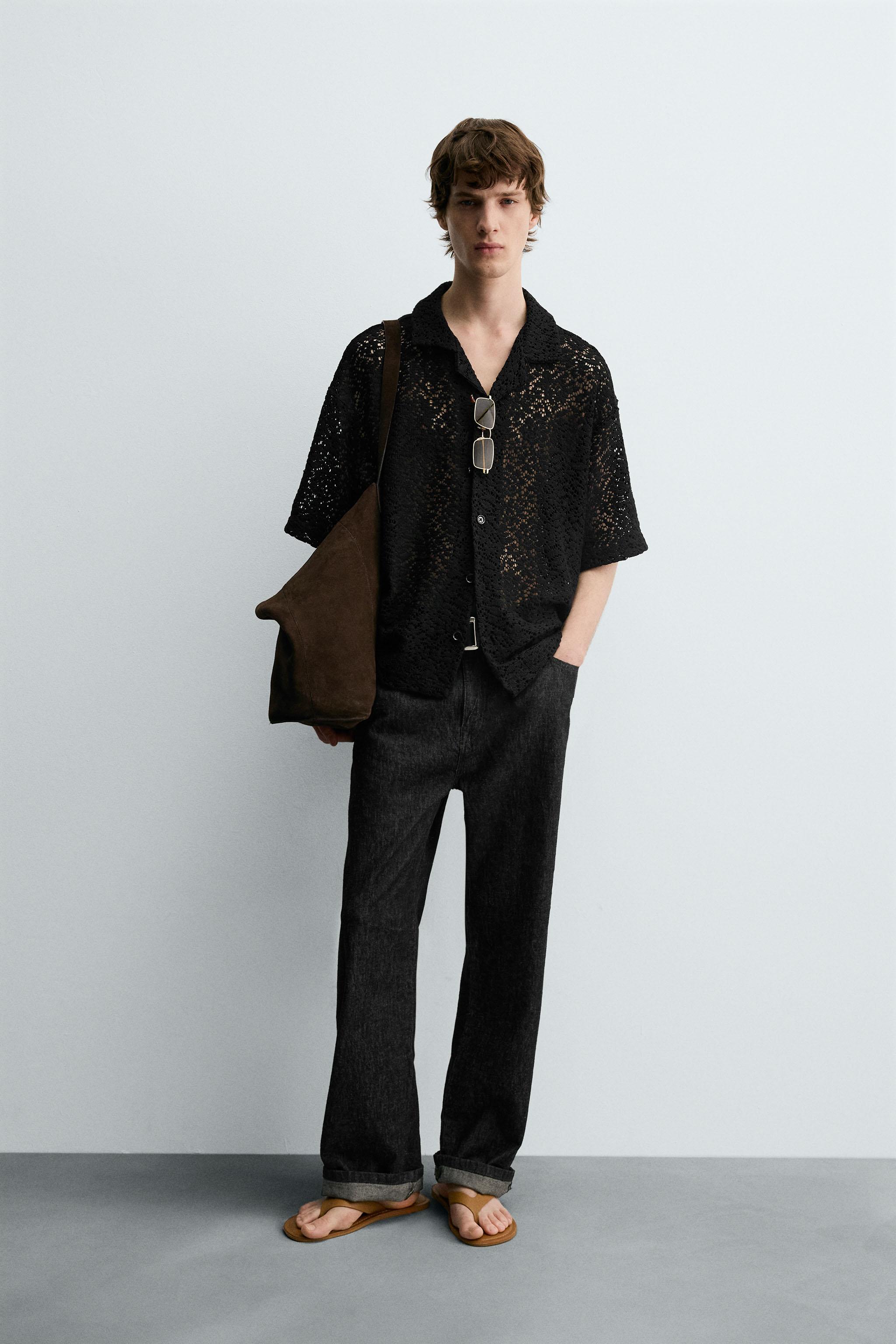 クロシェ編みテクスチャーシャツ - ブラック | ZARA Japan / 日本