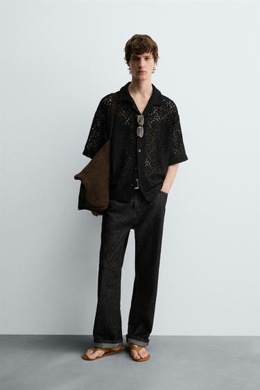 Zara TEXTURED CROCHET SHIRT - Black