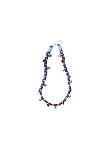 BRAIDED NECKLACE WITH FLOWER PENDANTS - Ink blue by Zara