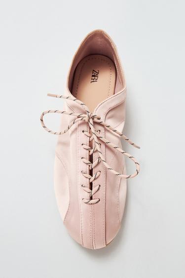 Zara SPORTY LACE-UP BALLET FLATS - Pink