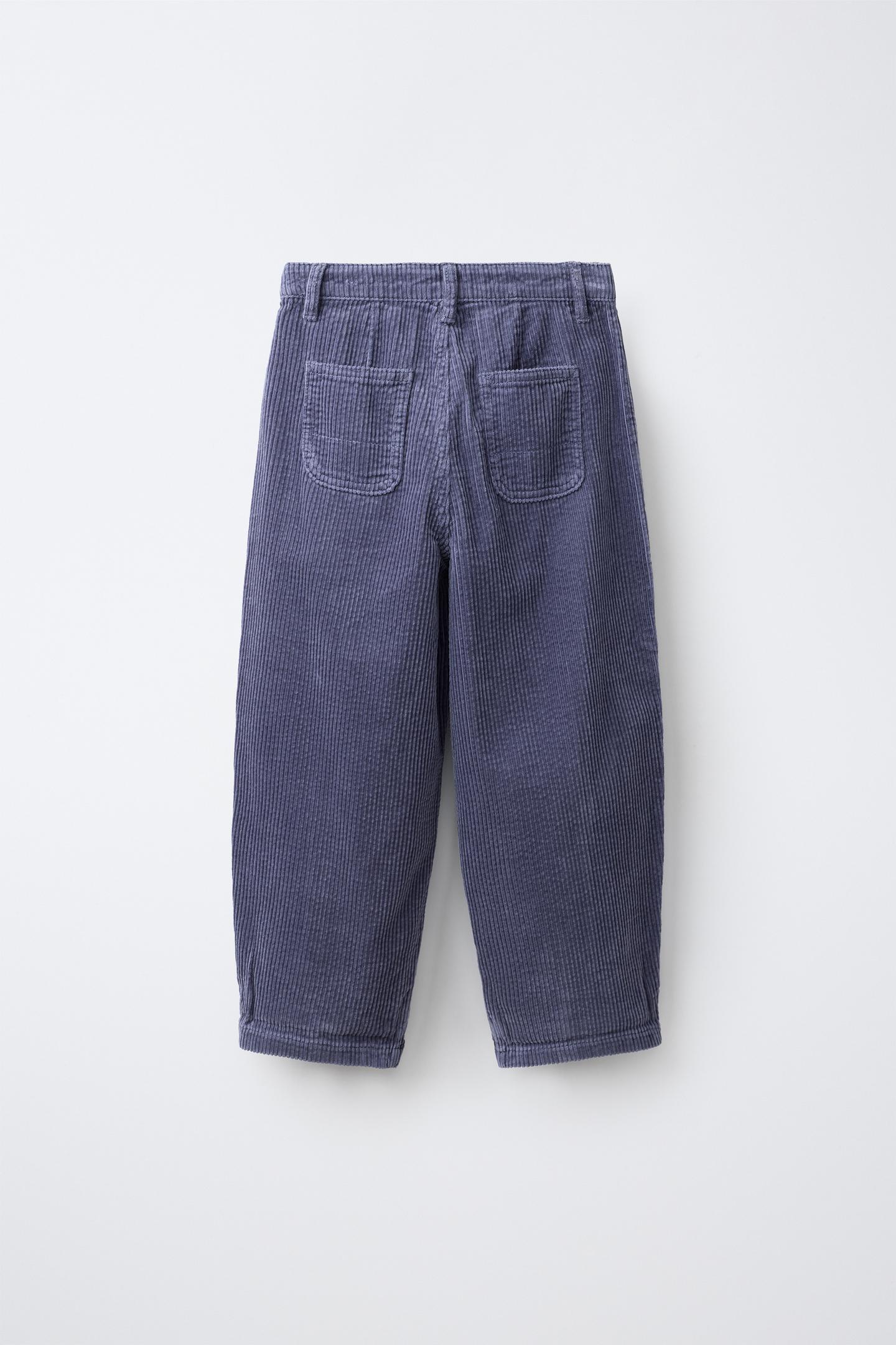 Детские брюки Zara Baggy Corduroy Pants with Darts, цвет: Синий / Стальной — фото 2