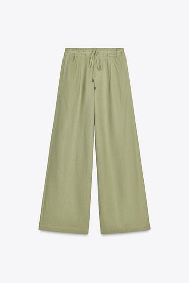 PANTALÓN ANCHO CON LINO CINTURÓN - Oliva de Zara
