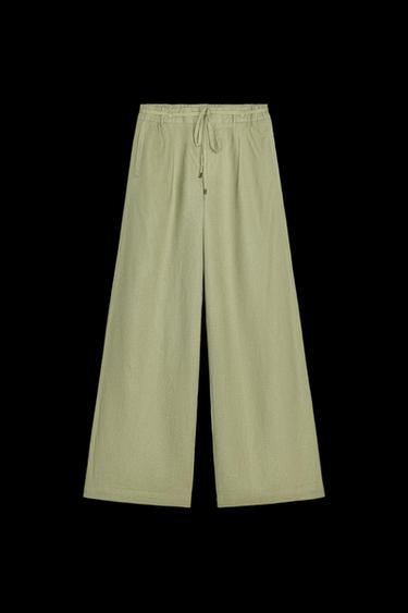 WEITE LEINENHOSE MIT GÜRTEL - Olivgrün von Zara - Bild 0