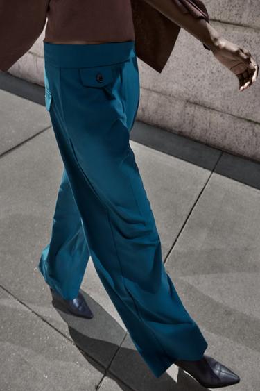 WIDE-LEG TROUSERS WITH DARTS - Duck green by Zara - Image 4