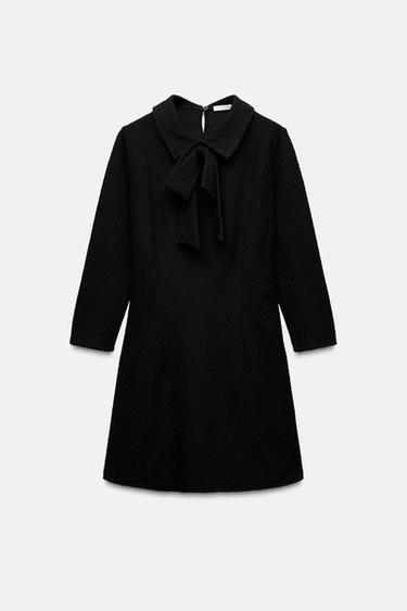 BOUCLÉ DRESS WITH TIE BELT - Black by Zara