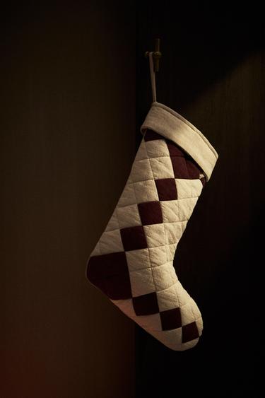 CHRISTMAS PATCHWORK STOCKING DECORATION - Light beige by Zara - Image 4