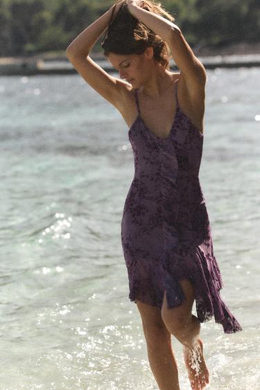 FLOCKED TULLE DRESS WITH RUFFLES - Lilac by Zara