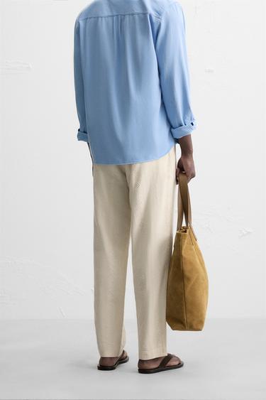 PANTALON COTON ET LIN BRODÉ ET PERFORÉ - Beige clair de Zara - Image 2