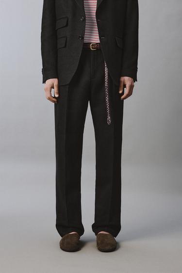 100% LINEN TWILL SUIT TROUSERS AARON LEVINE X ZARA - Black by Zara