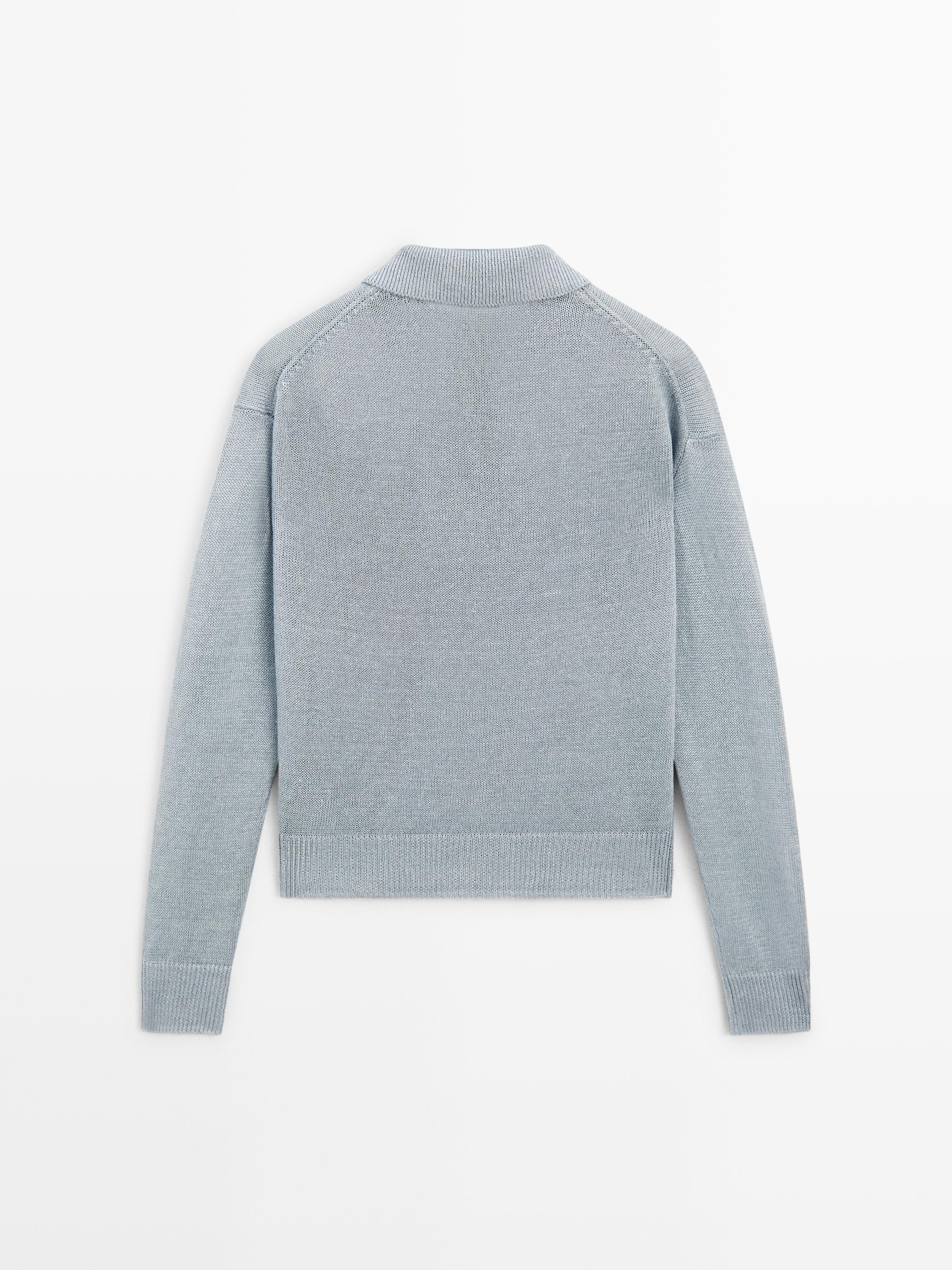 Pull fin en lin à col polo