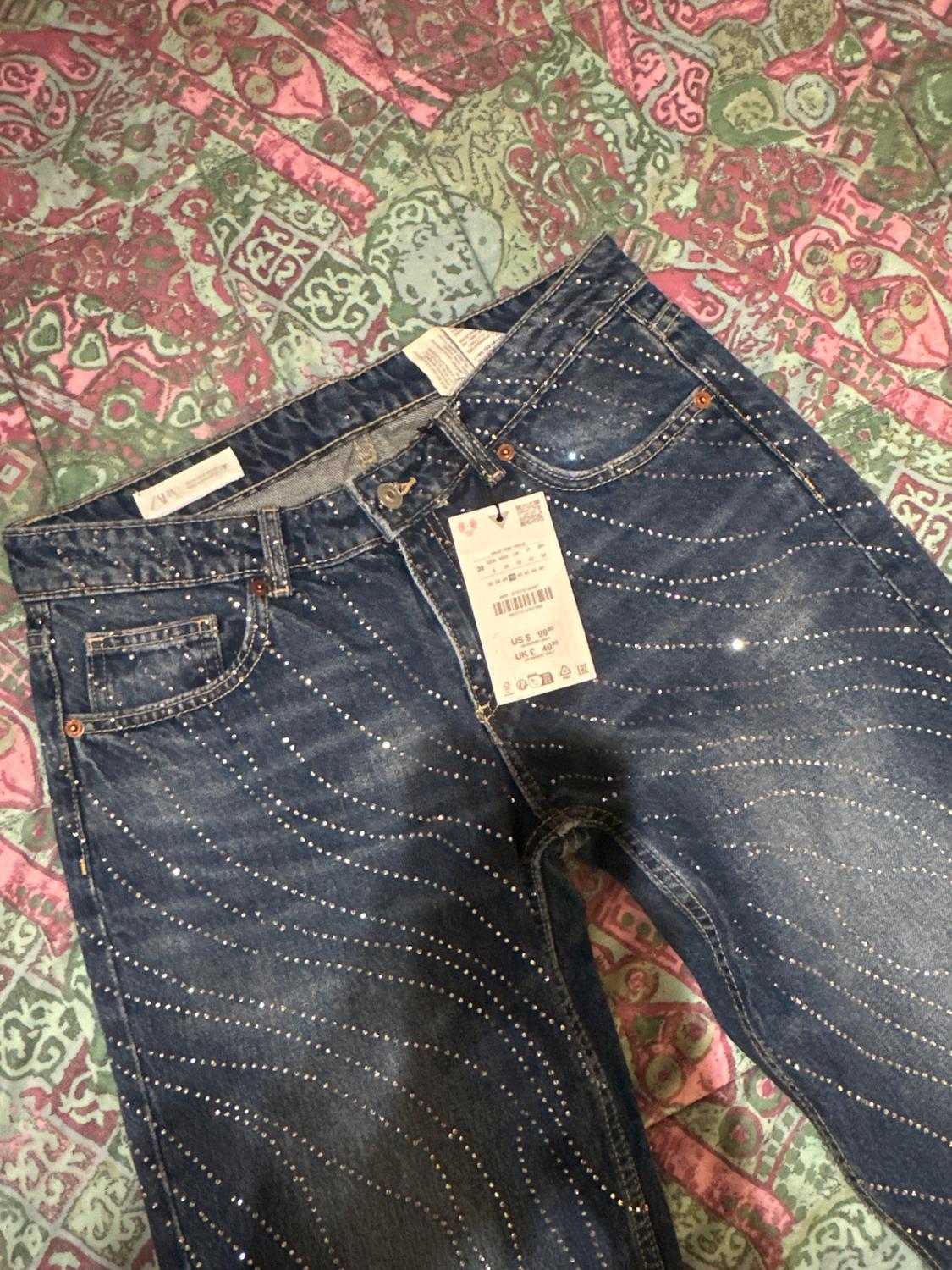 TRF LOW-RISE WIDE-LEG RHINESTONE JEANS - Image 4