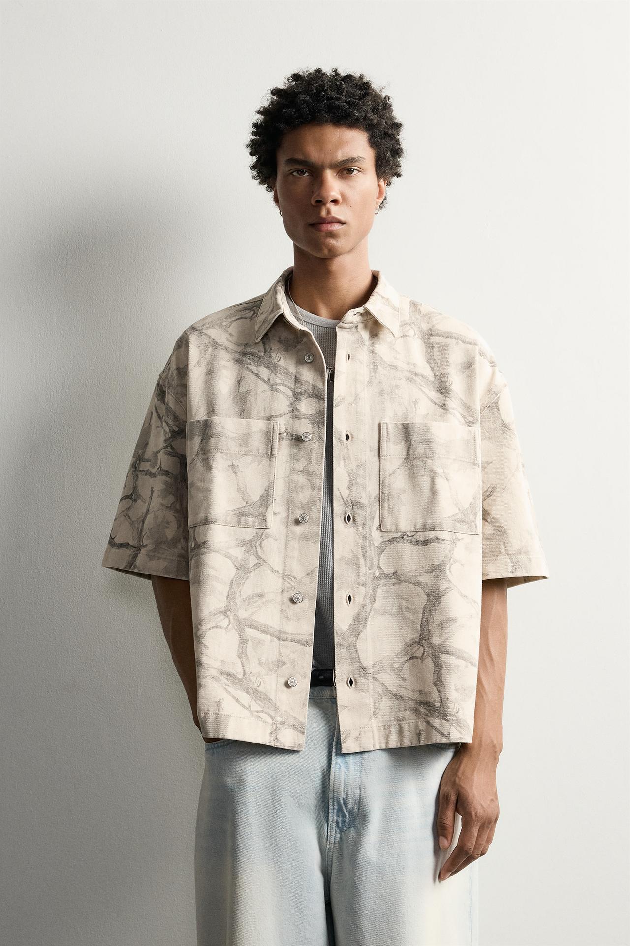 ABSTRACT PRINT BOXY FIT OVERSHIRT — Printed