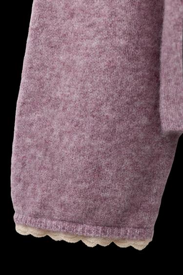 CARDIGAN WITH LACE TRIMS - Mauve by Zara
