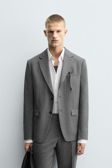 Zara PLAID SUIT BLAZER - Gray marl