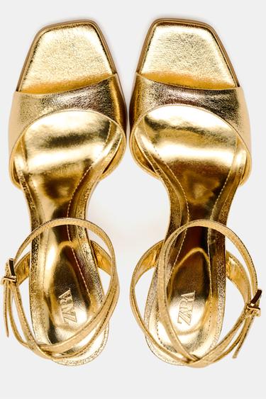 CRACKLED EFFECT HEELED SANDALS - Gold by Zara