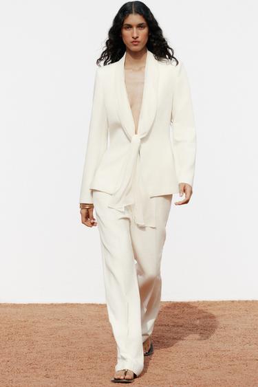 Zara KNOTTED LAPEL BLAZER - Oyster-white