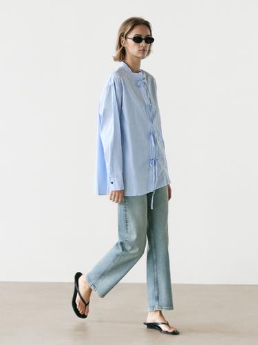 Zara 100% cotton striped shirt - Sky blue