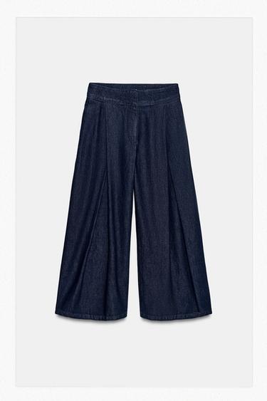 Zara Z1975 HI-RISE CULOTTE JEANS WITH DARTS - Blue