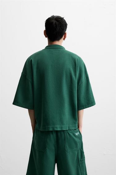 EMBROIDERED BOXY FIT POLO SHIRT - Green by Zara - Image 2