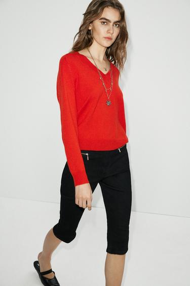 Zara Z1975 MID-RISE CAPRI JEANS WITH ZIPPERS - Black