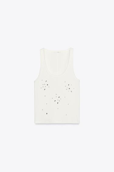 RIBBED JEWEL TOP - White by Zara - Image 4