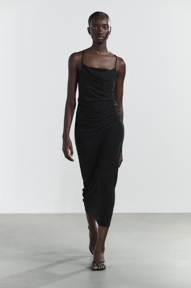 VESTIDO MIDI FRUNCES - Negro de Zara - Imagen 0