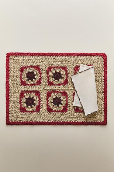 Zara COLORED CROCHET PLACEMAT - Ecru / Red