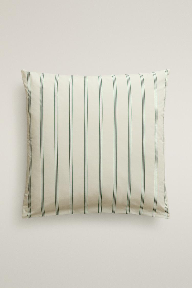 STRIPED PERCALE PILLOWCASE (300 THREAD COUNT) — Ecru