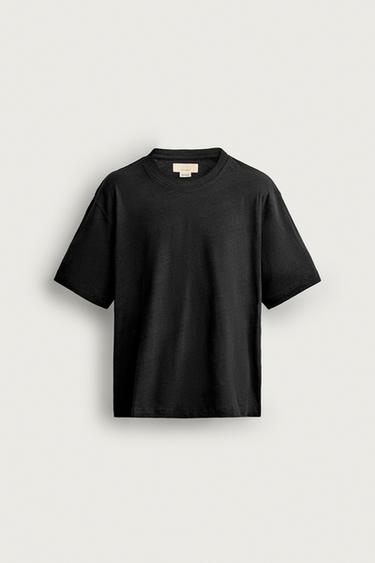 Zara Cotton-Linen Relaxed-Fit T-Shirt - Black