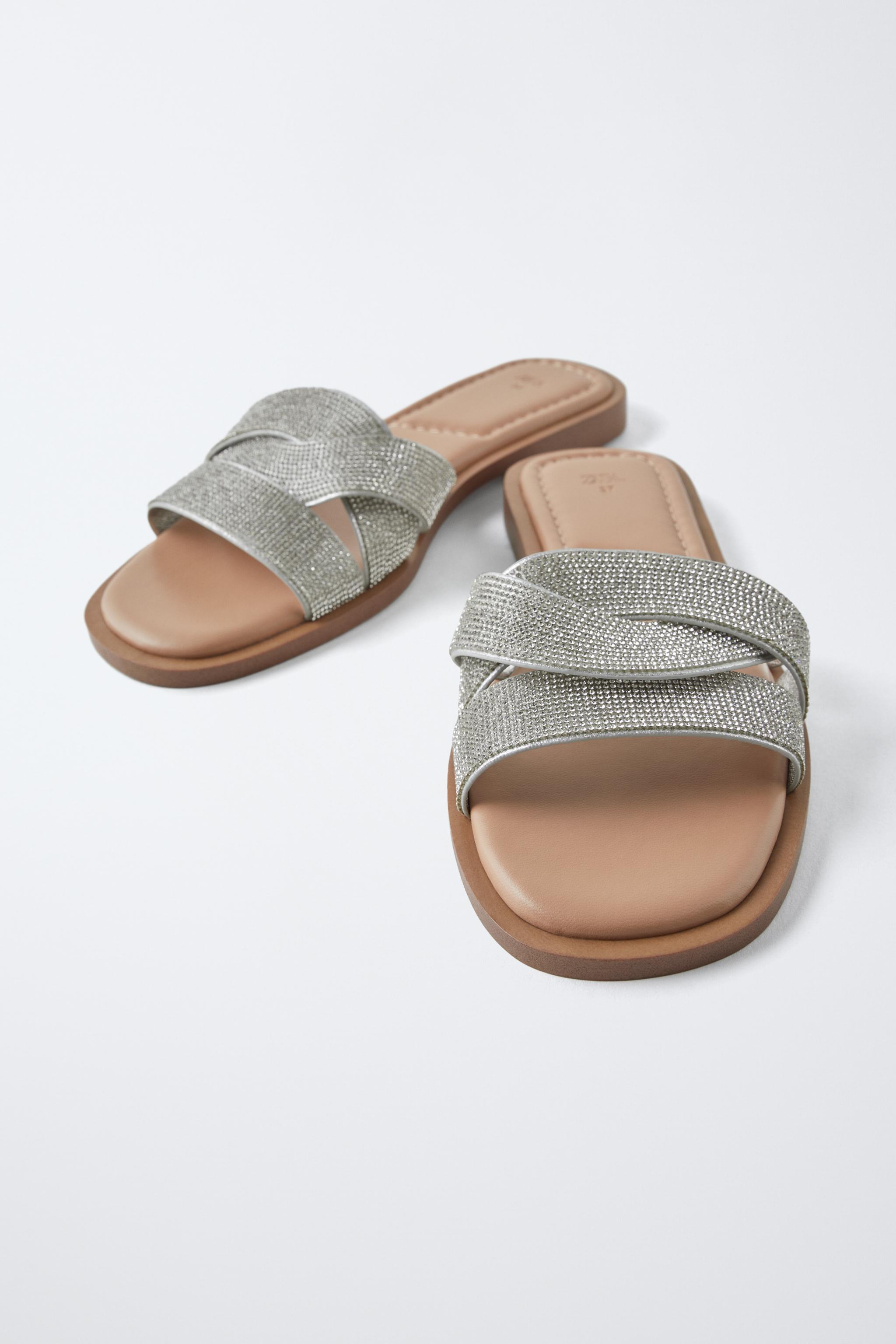 SPARKLY CRISS-CROSS FLAT SANDALS - Silver | ZARA United States