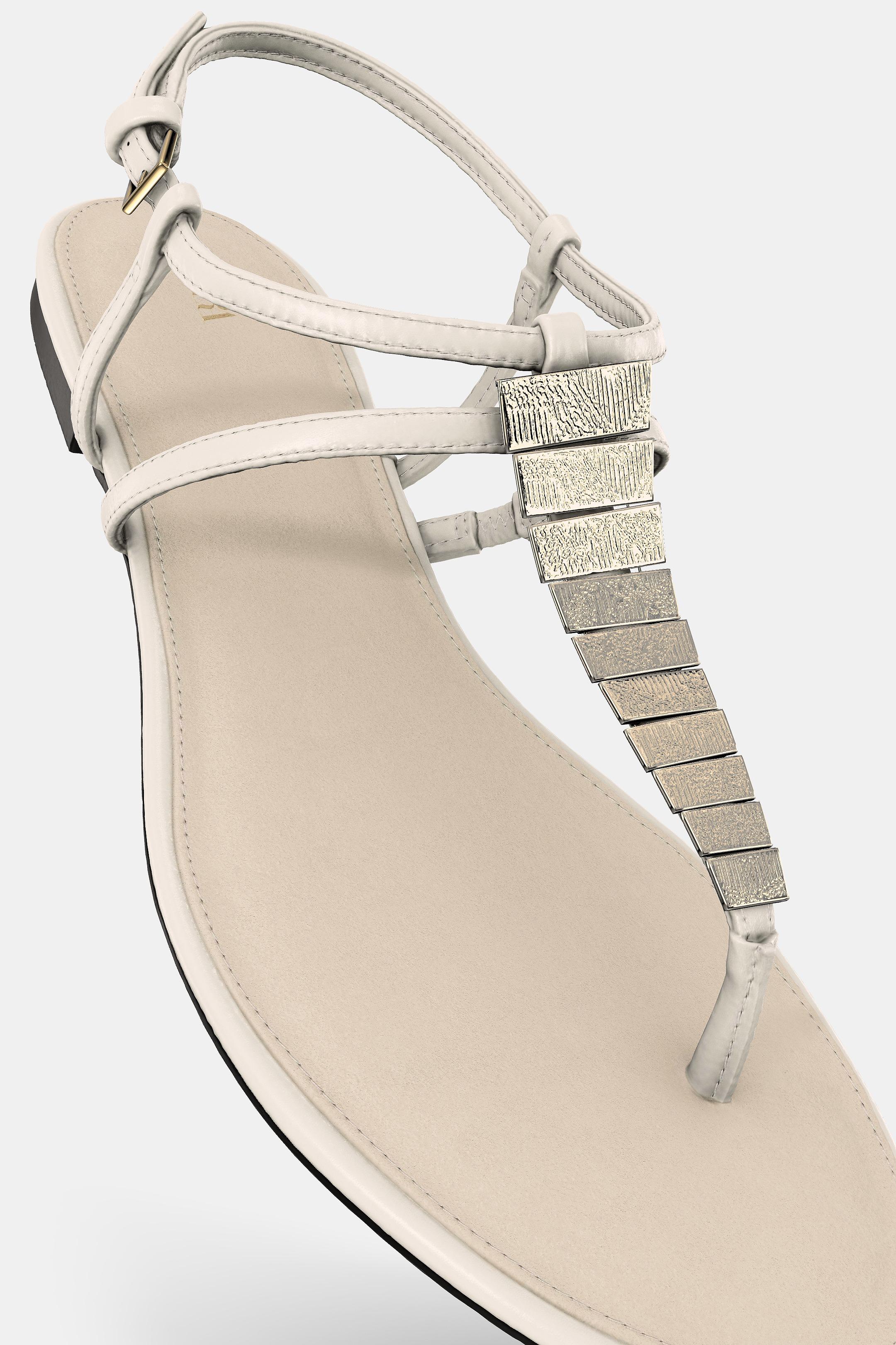 FLAT SANDALS WITH METAL APPLIQUES - Ecru White by Zara