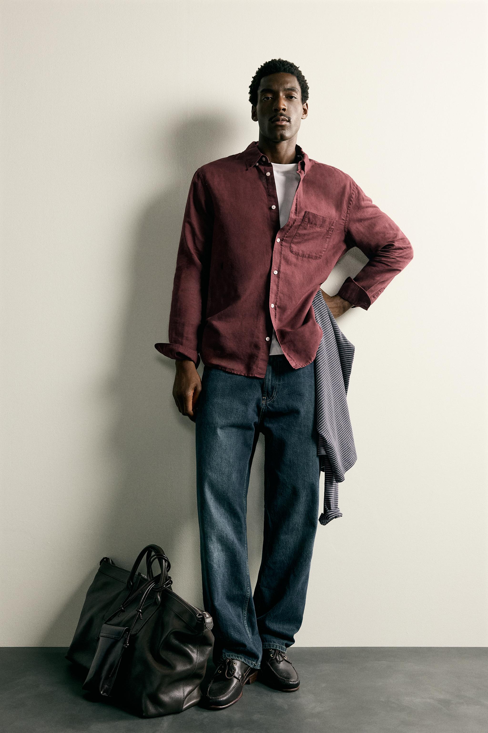 LINEN COTTON BLEND SHIRT - Maroon | ZARA United States