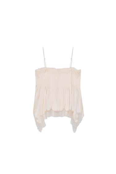 Zara ZARA WOMAN COLLECTION 蕾絲鑲邊上衣 - 嫩粉色